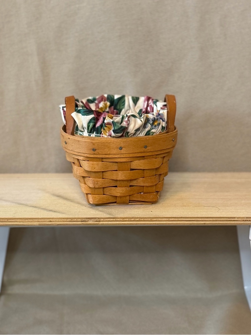 Longaberger Tan Basket with Floral Liner and Protector